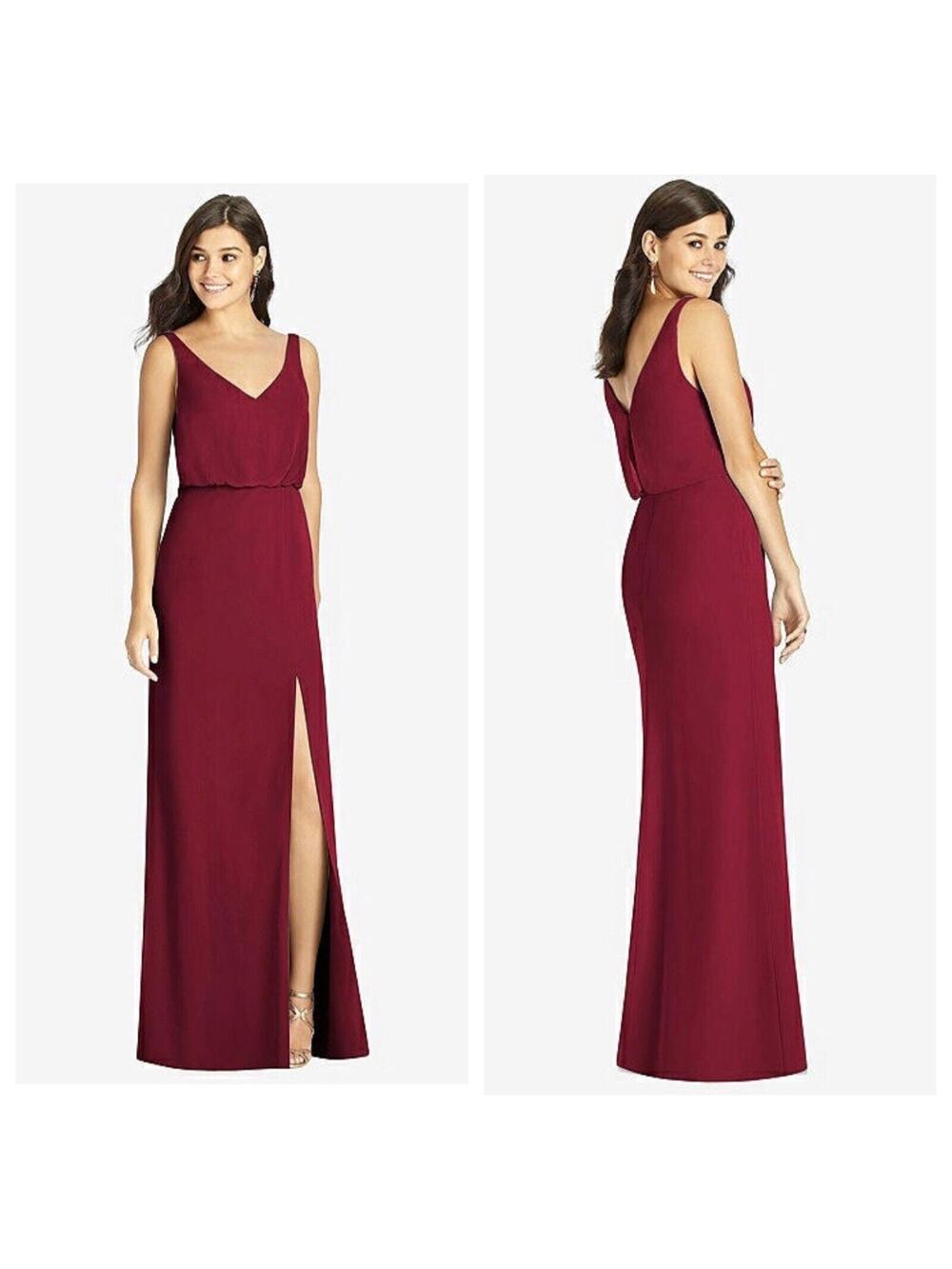 THREAD Bridesmaid Ines Chiffon Sleeveless Gown Burgundy Dessy Collection Size 18